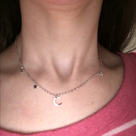 Sterling Silver Micro Zircon Moon Star Necklace - Picture 4 of 8